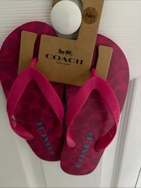 Coach Pink Signature Logo Flip Flops